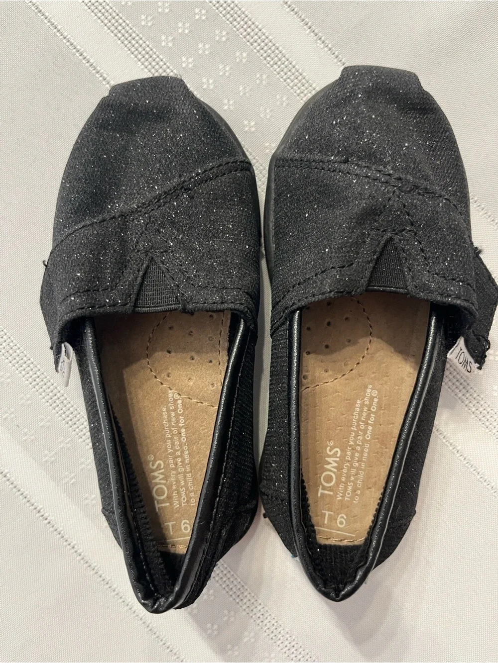 Toms Kids Black Glitter Slip-On Moccasins